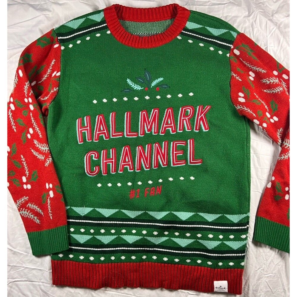 Hallmark Channel #1 Fan Sweater Unisex Large Ugly Christmas Holiday Colorful